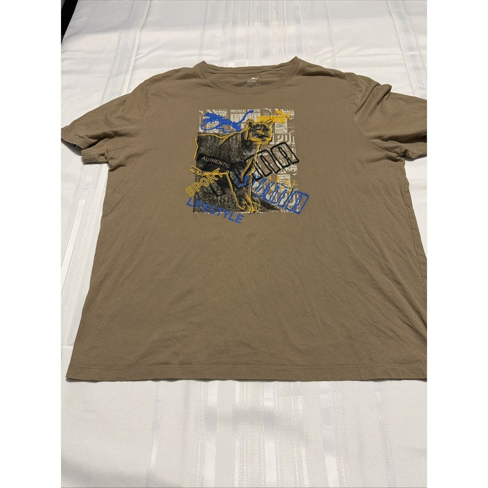 Puma Mens T-Shirt XL Tan Brown Graphic Authentic Sport Lifestyle Short Sleeve